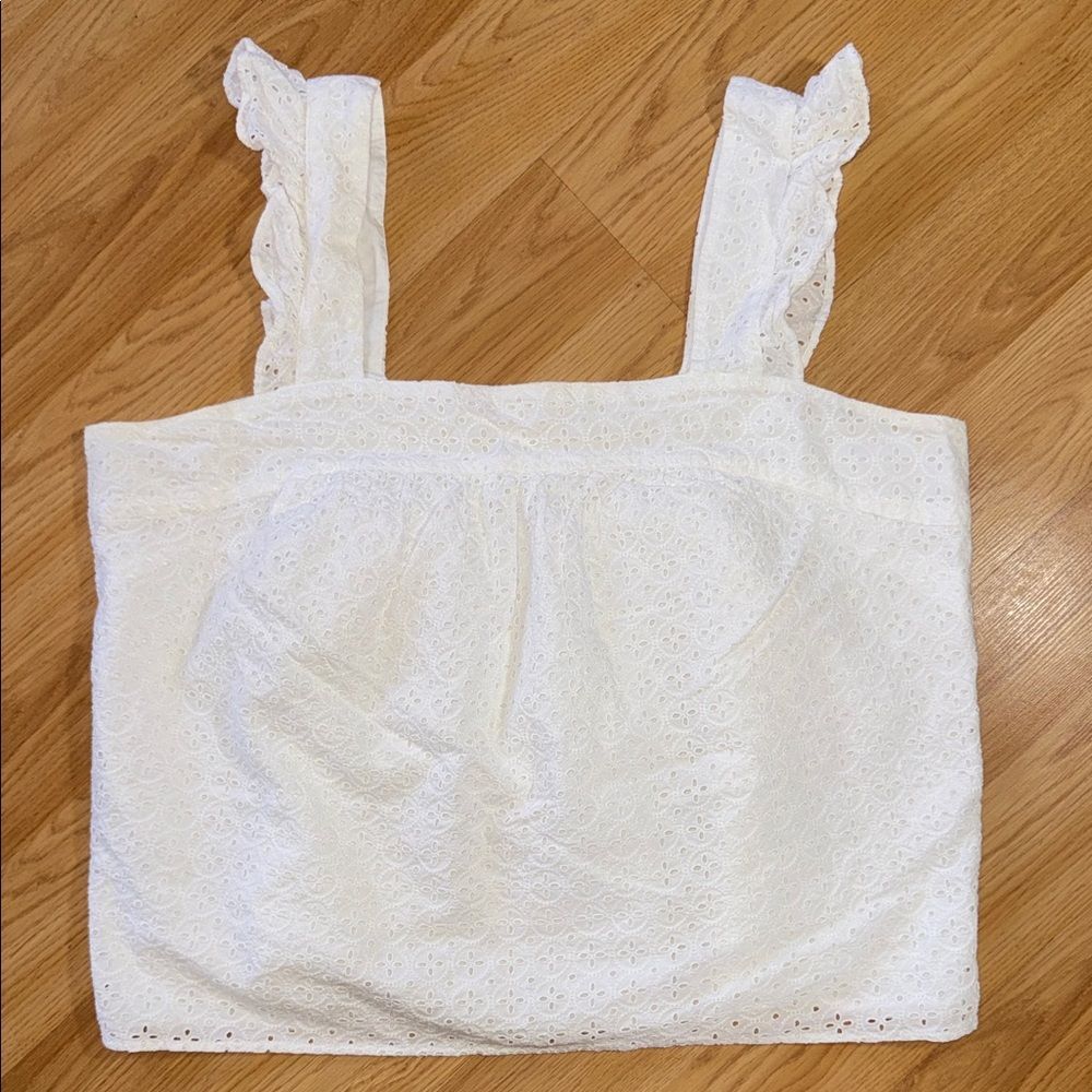 GAP White Eyelet Poplin Sleeveless Top XL Tall Coastal Cottagecore Spring